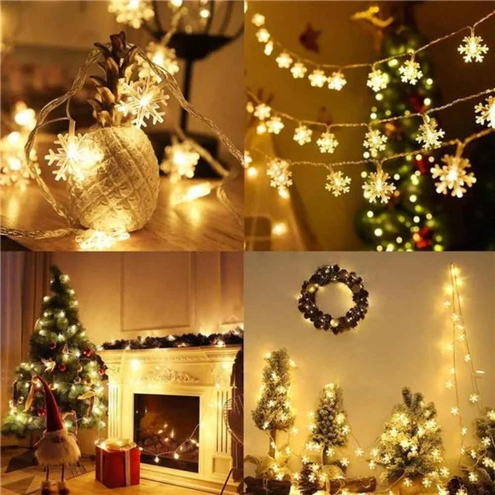 20 Ft 40 LED Snowflake String Lights, Battery‎ Operated, Warm White Xmas Decor